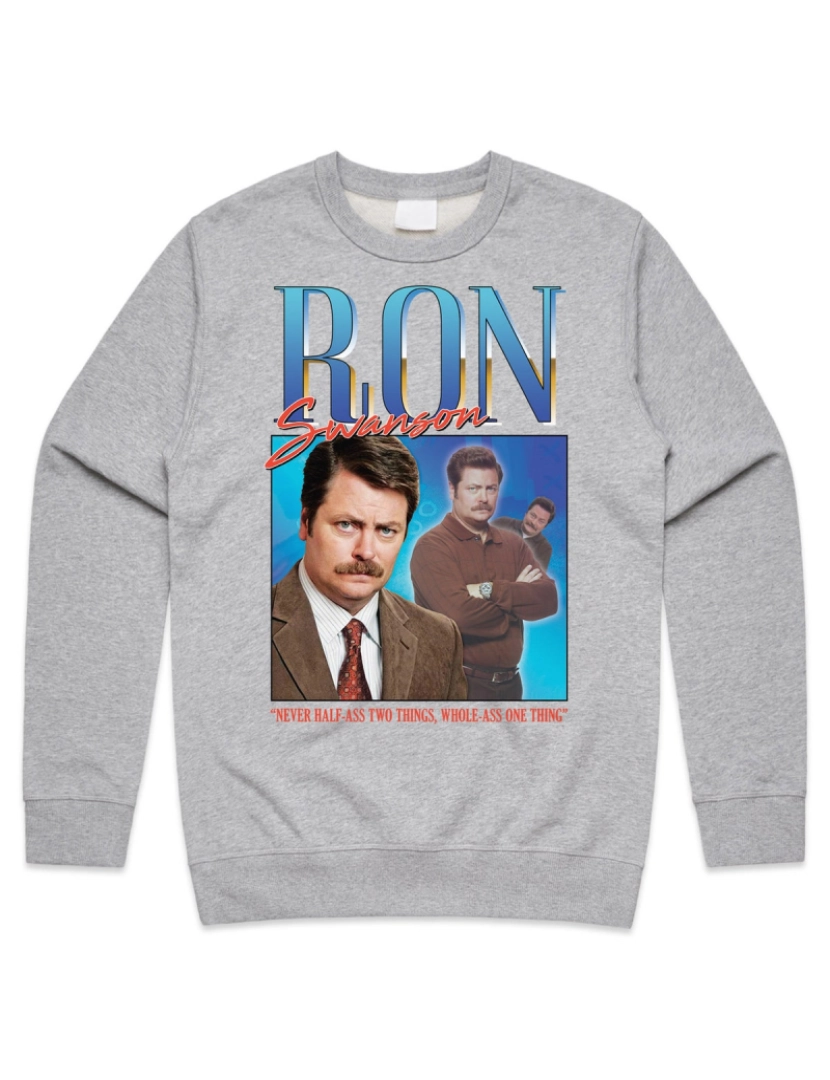 imagem de moletom Ron Swanson Homage Jumper Suéter Moletom Parks & Rec Engraçado Retro 90's Gift CrewneckHoodie-S1