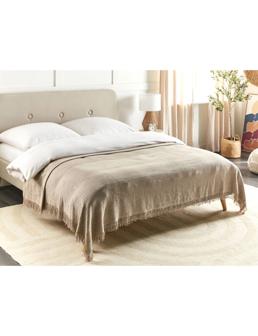 imagem de Colcha em algodão taupe 200 x 220 cm com franjas para cama ou sofá de estilo boho3