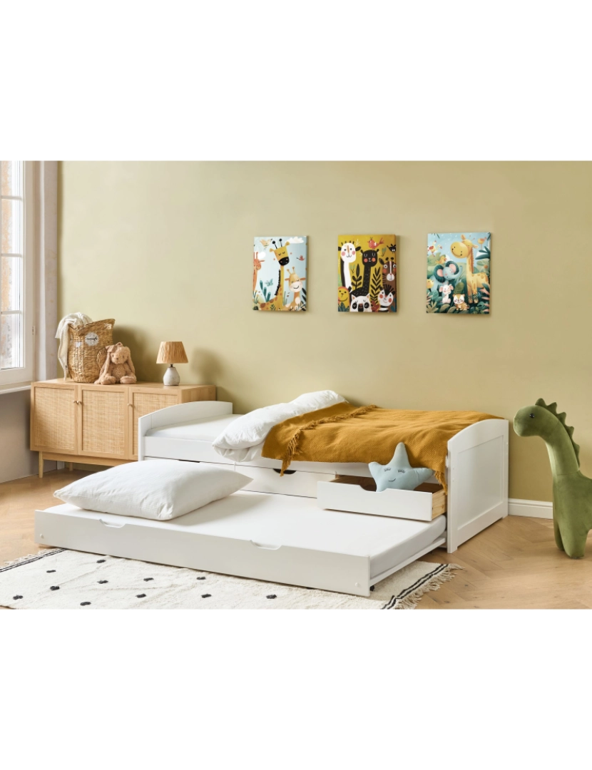 imagem de Cama infantil dupla em pinho branco tamanho Individual 90x200 cm estrutura extra deslizante e gavetas de arrumação3