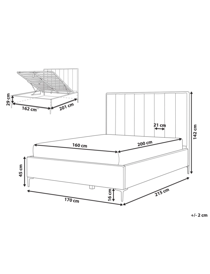 imagem de Cama de veludo branco-creme 160 x 200 cm com cabeceira acolchoada e pernas de metal preto2