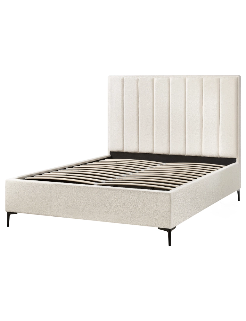 imagem de Cama de veludo branco-creme 160 x 200 cm com cabeceira acolchoada e pernas de metal preto5