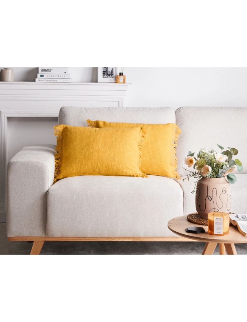 imagem de Conjunto de 2 almofadas decorativas em algodão amarelo 35 x 50 cm para sofá ou cama modernos3