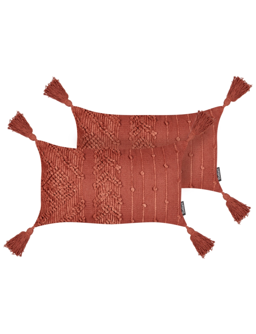 Beliani - Conjunto de 2 almofadas decorativas em algodão vermelho 30 x 50 cm com franjas para quarto ou sala