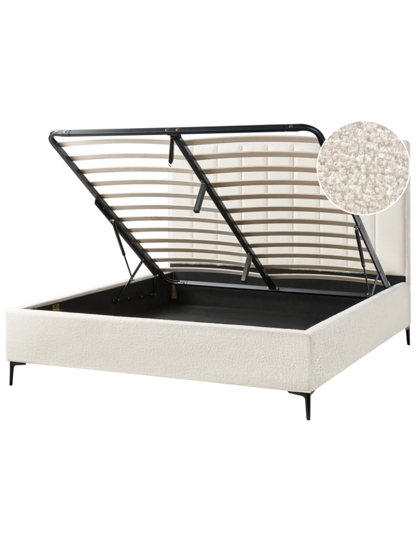 Beliani - Cama de veludo branco-creme 180 x 200 cm com cabeceira acolchoada e pernas de metal preto