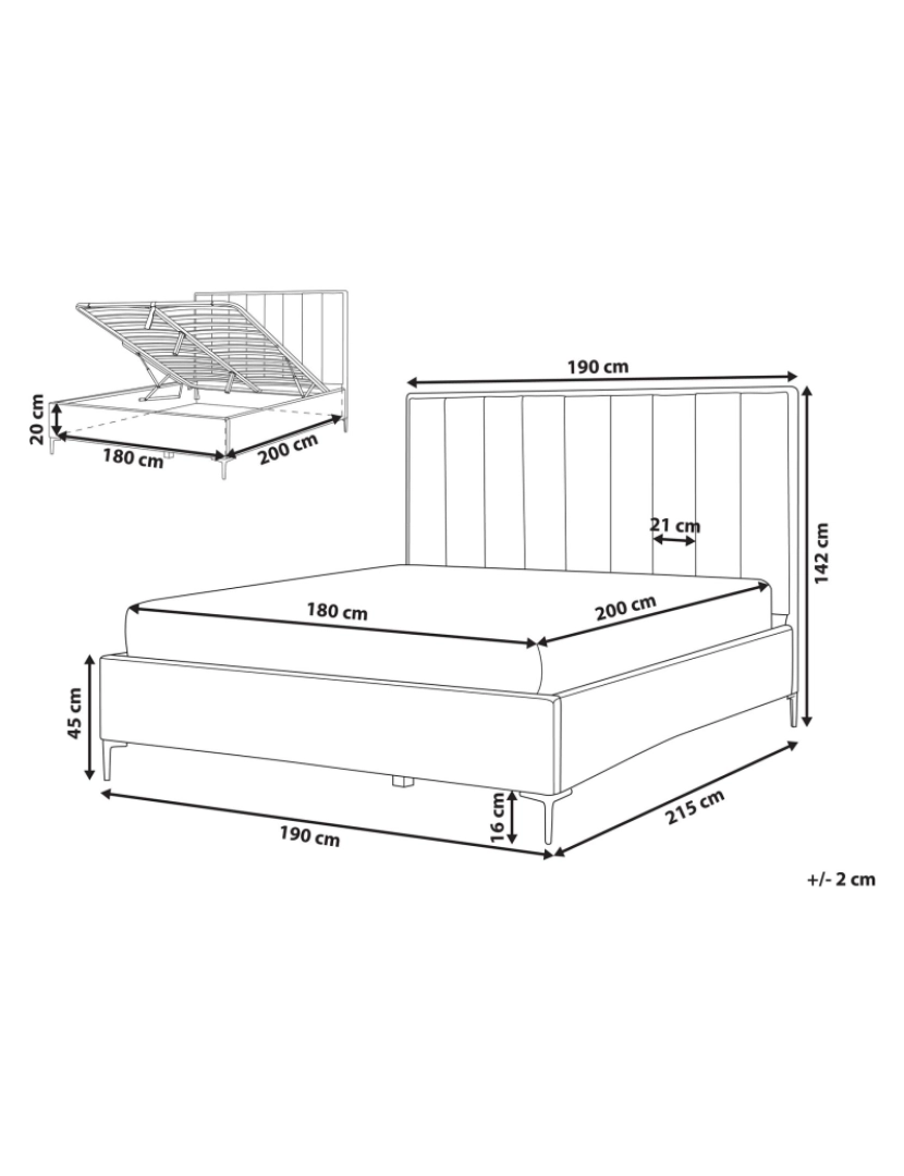 imagem de Cama de veludo branco-creme 180 x 200 cm com cabeceira acolchoada e pernas de metal preto2