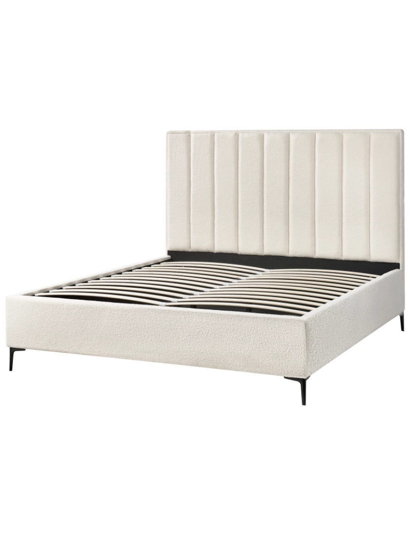 imagem de Cama de veludo branco-creme 180 x 200 cm com cabeceira acolchoada e pernas de metal preto5