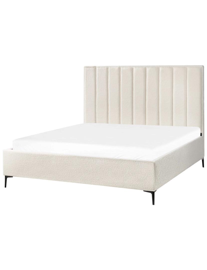 imagem de Cama de veludo branco-creme 180 x 200 cm com cabeceira acolchoada e pernas de metal preto6