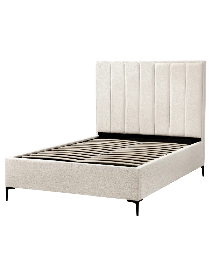 imagem de Cama em bouclé branco-creme 140 x 200 cm com cabeceira acolchoada e pernas de metal preto5