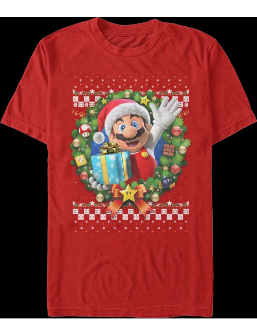 Rockinstone - Camiseta Mario Christmas Wreath Nintendo-S