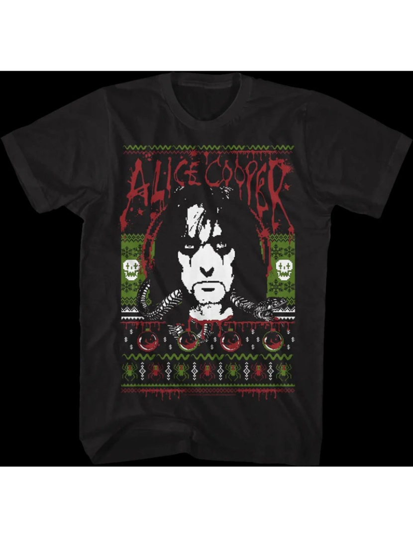 Rockinstone - Suéter de Natal falso feio Alice Cooper Camiseta-S