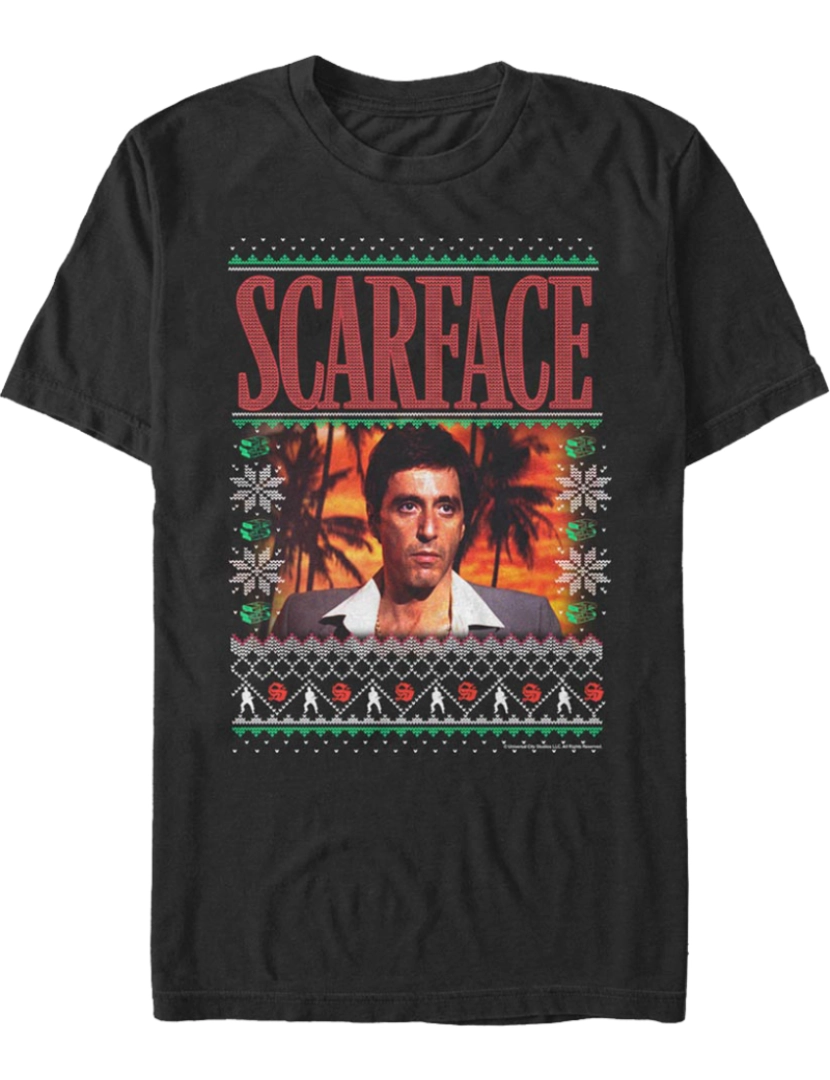 Rockinstone - Camiseta Tony Montana Faux Ugly Christmas Sweater Scarface-S