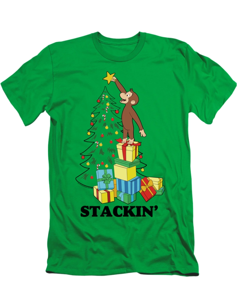 Rockinstone - Camiseta de Natal Stackin' Curious George-S