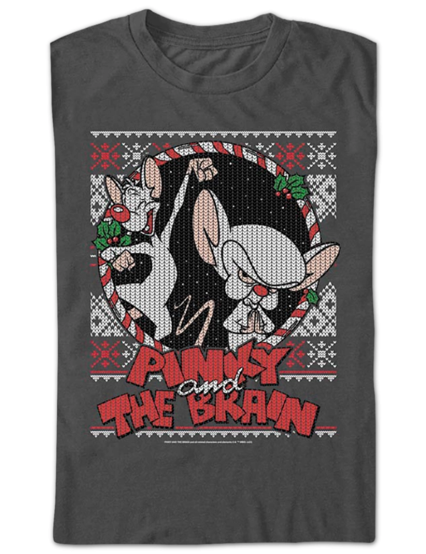 Rockinstone - Camiseta Animaniacs com suéter feio de Natal Pinky e o cérebro falso-S