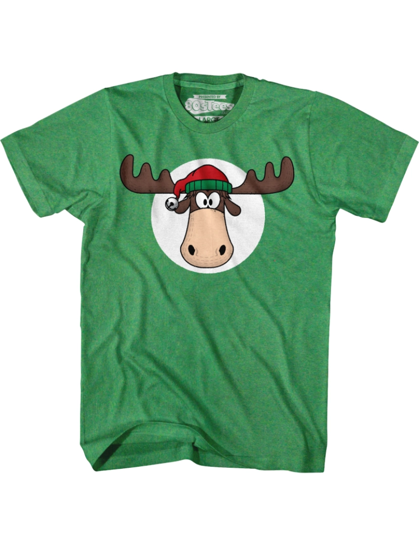 Rockinstone - Camiseta Cabeça de Alce Verde com Chapéu de Papai Noel Férias de Natal-S