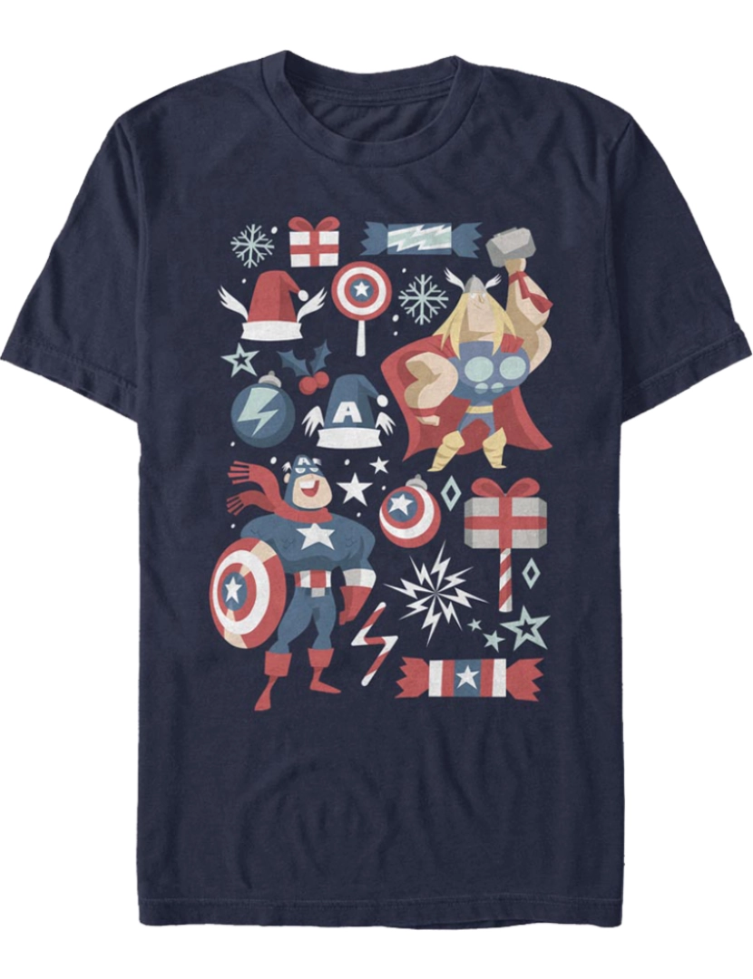 Rockinstone - Camiseta de Natal Capitão América e Thor Marvel Comics-S