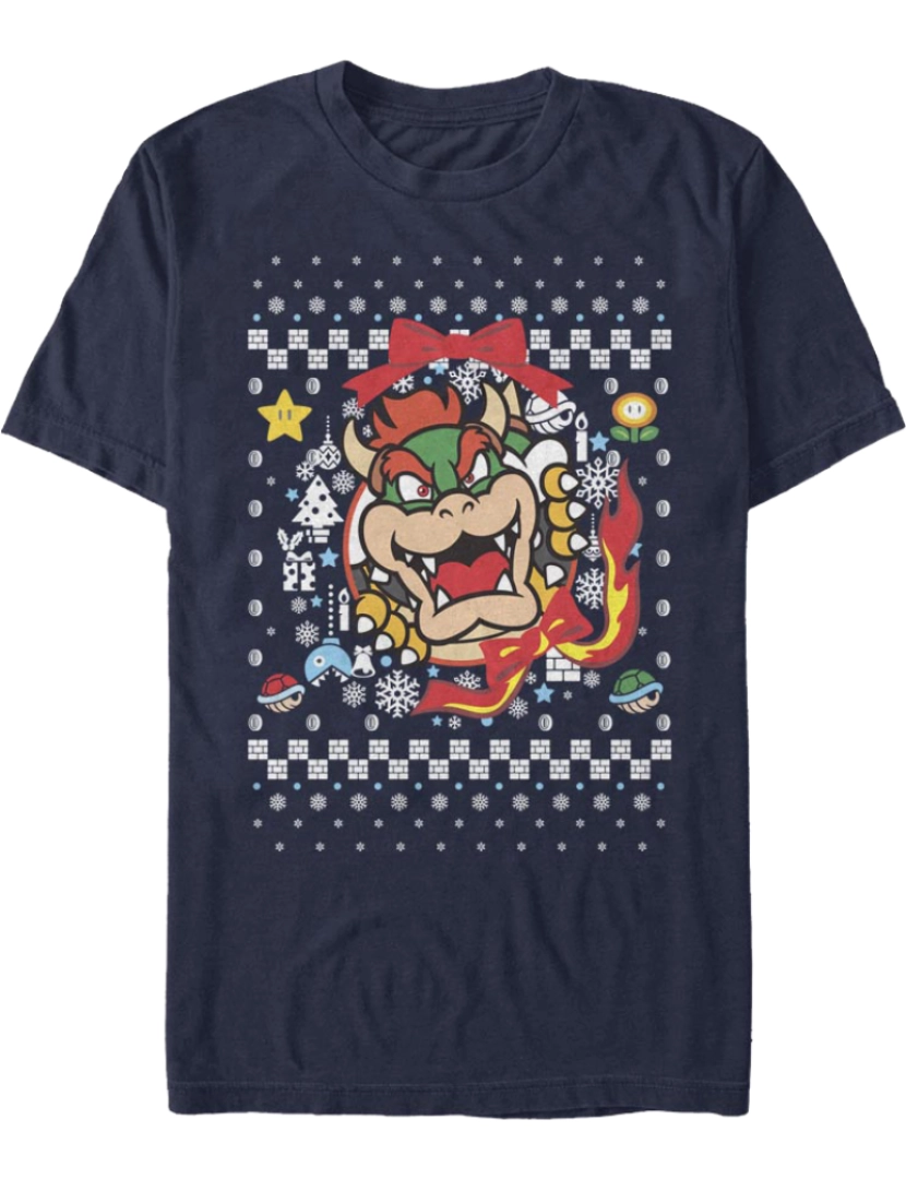 Rockinstone - Camiseta Bowser Ugly Faux Knit Super Mario Bros.-S