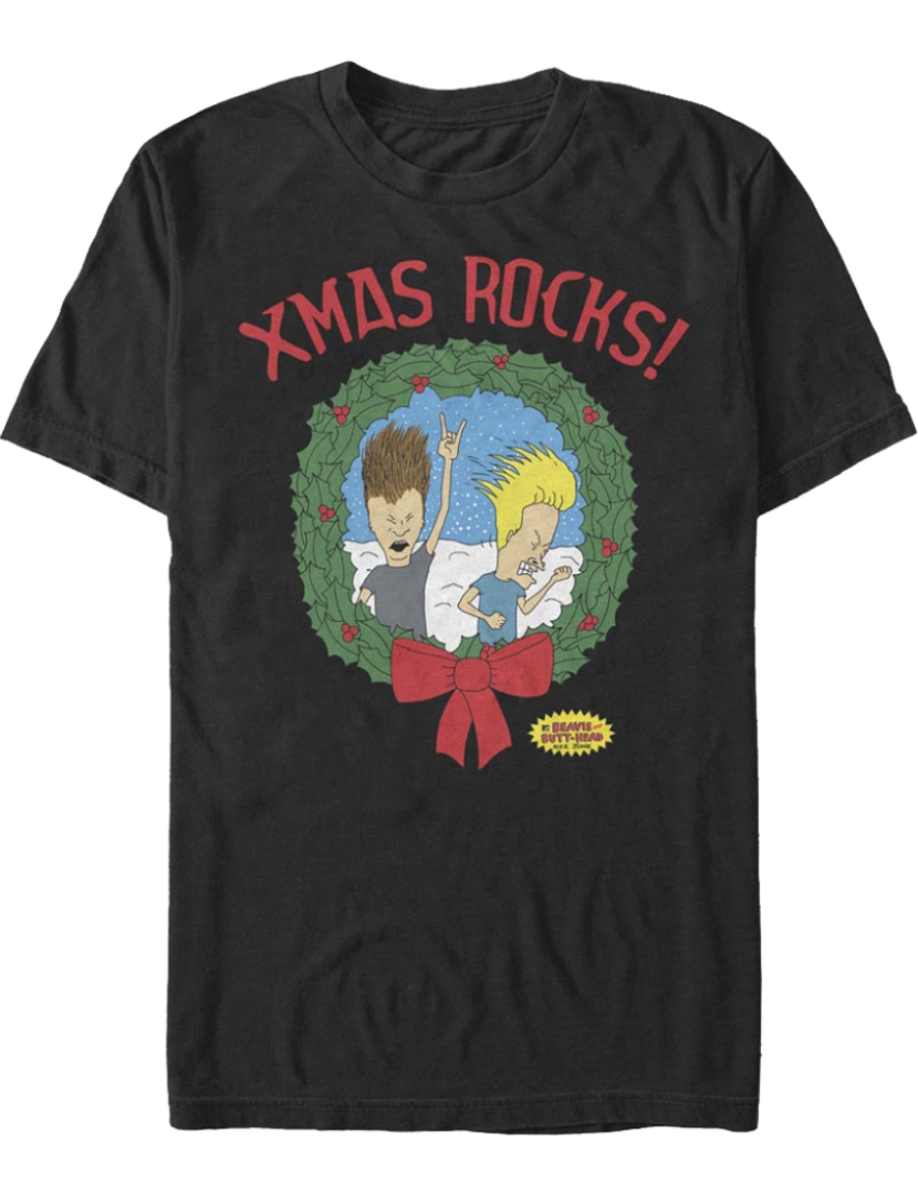 Rockinstone - Camiseta Black Xmas Rocks Beavis e Butt-Head-S