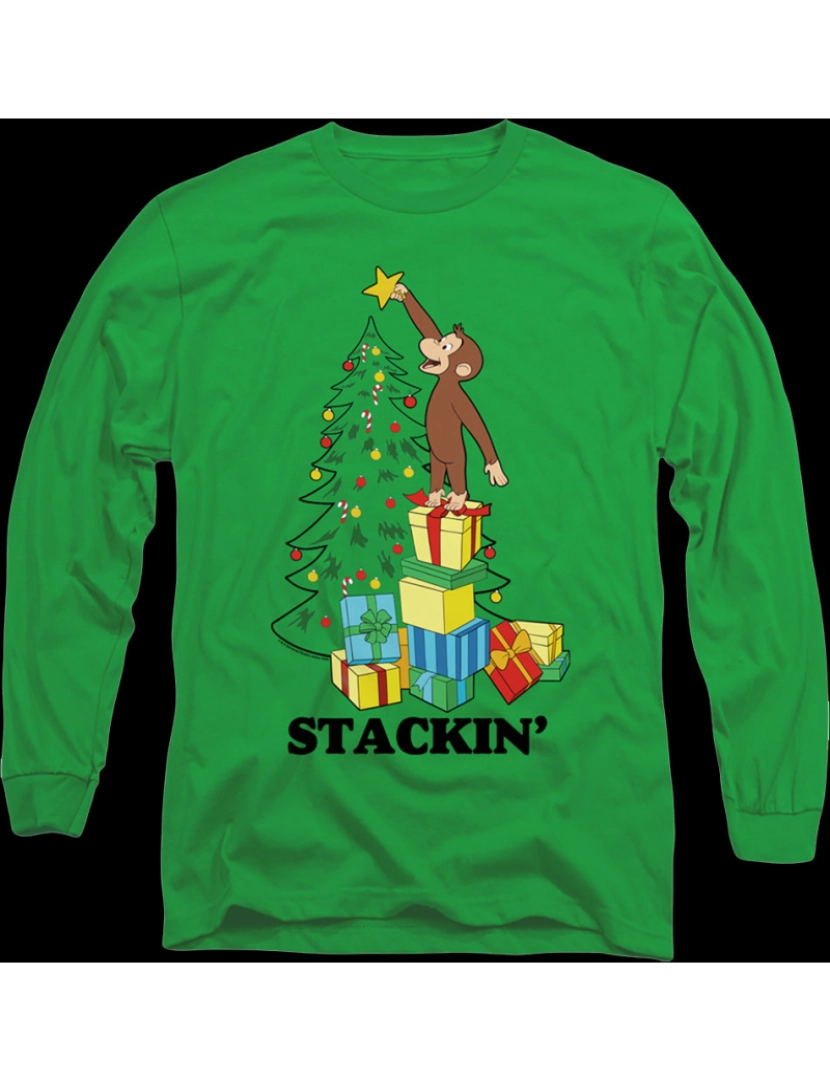 Rockinstone - Camisa de manga comprida Stackin' Curious George Christmas-S