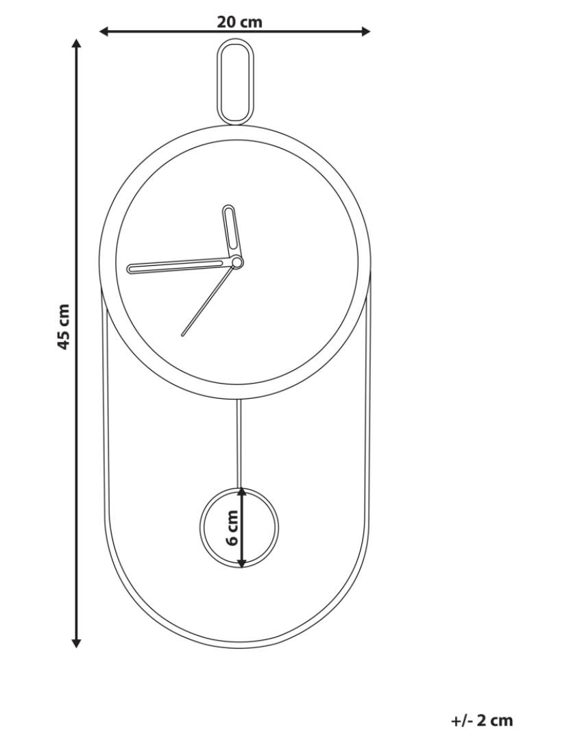 imagem de Relógio de parede em MDF e metal preto 20 x 45 cm design sem números e com pêndulo para decoração de sala de estar2