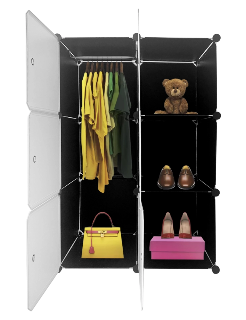 Nyana - Guarda-roupa em cubo personalizável, caixa básica nyana home 6 cubes/portas, organização doméstica, cabideiro, sapateira, 110x75x47cm, preto