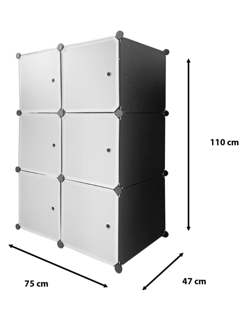 imagem de Guarda-roupa em cubo personalizável, caixa básica nyana home 6 cubes/portas, organização doméstica, cabideiro, sapateira, 110x75x47cm, preto5