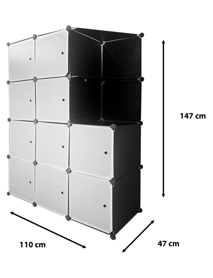 imagem de Guarda-roupa em cubo personalizável, caixa nyana home 10 cubes/portas, organização doméstica, cabideiro, sapateira, 147x110x47cm, preto5