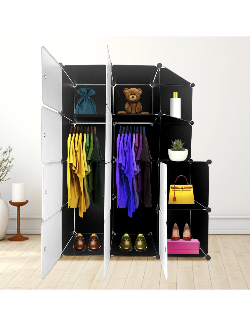 imagem de Guarda-roupa em cubo personalizável, caixa nyana home 10 cubes/portas, organização doméstica, cabideiro, sapateira, 147x110x47cm, preto8