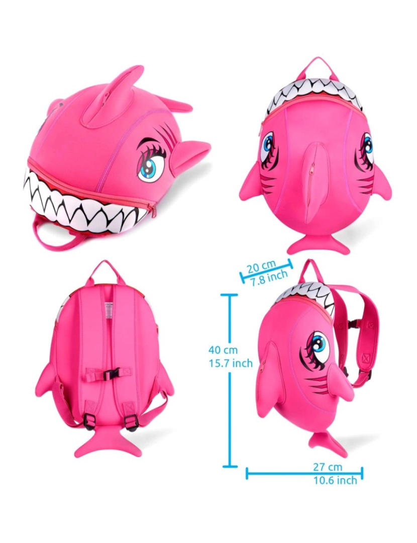 imagem de Crazy Safety kit - Capacete Tubarão Rosa infantil, mochila, campainha, luvas3