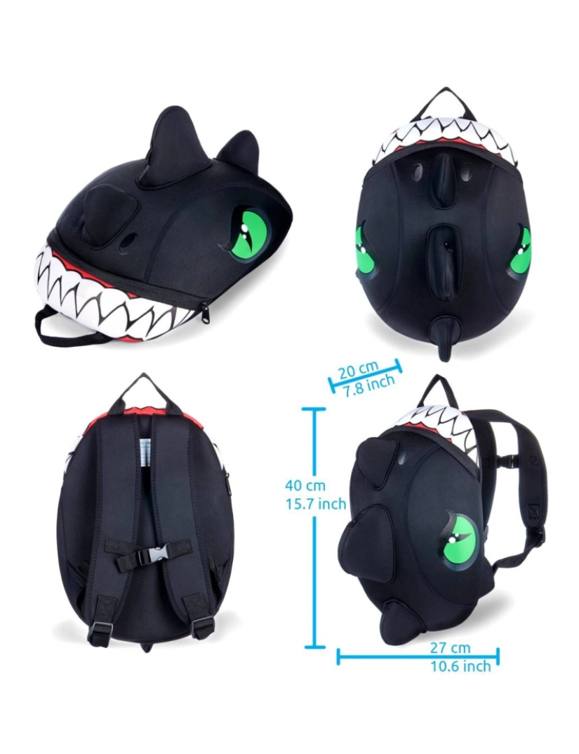 imagem de Crazy Safety kit - Capacete Dragão Preto infantil, mochila, campainha, luvas3