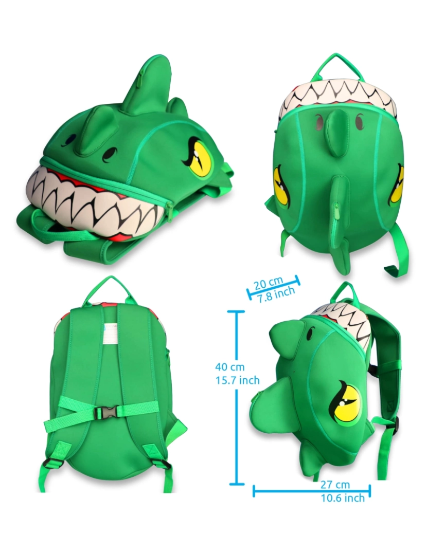 imagem de Crazy Safety kit - Capacete Crocodilo Verde infantil, mochila, campainha, luvas3