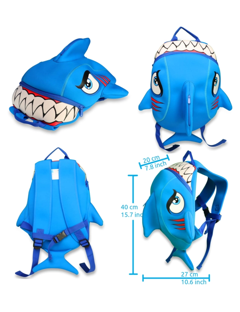 imagem de Crazy Safety kit - Capacete Tubarão Azul infantil, mochila, campainha, luvas3