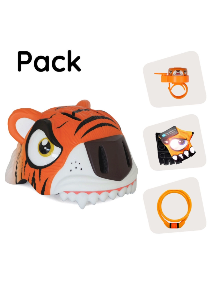 Crazy Safety - Crazy Safety Pack  | Tigre Laranja - Capacete, Cadeado, Campainha & Luvas