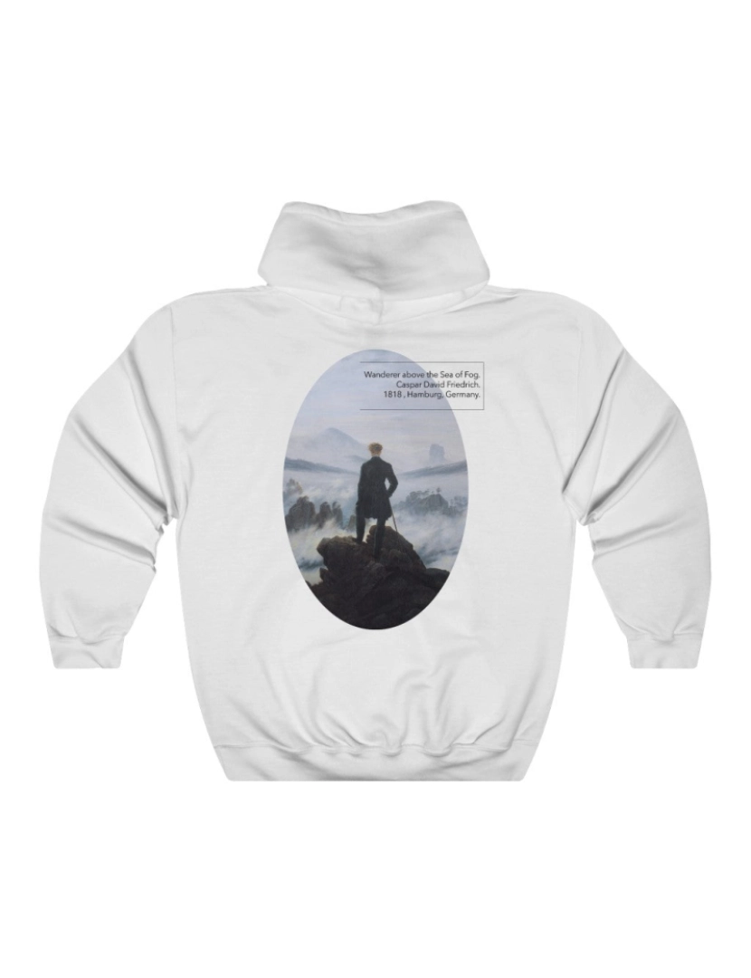 Rockinstone - Friedrich Hoodie - Wanderer acima do mar de nevoeiro Backprint CrewneckMoletom com capuz-S