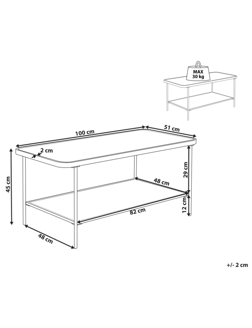 imagem de Mesa de centro preta com tampo de vidro canelado estrutura de aço e prateleira para sala de estar estilo retro2