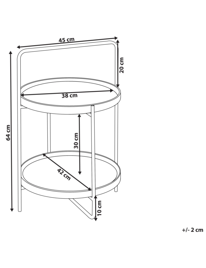 imagem de Mesa de apoio redonda preta com tampo e prateleira em MDF e estrutura em metal para sala de estar moderna2