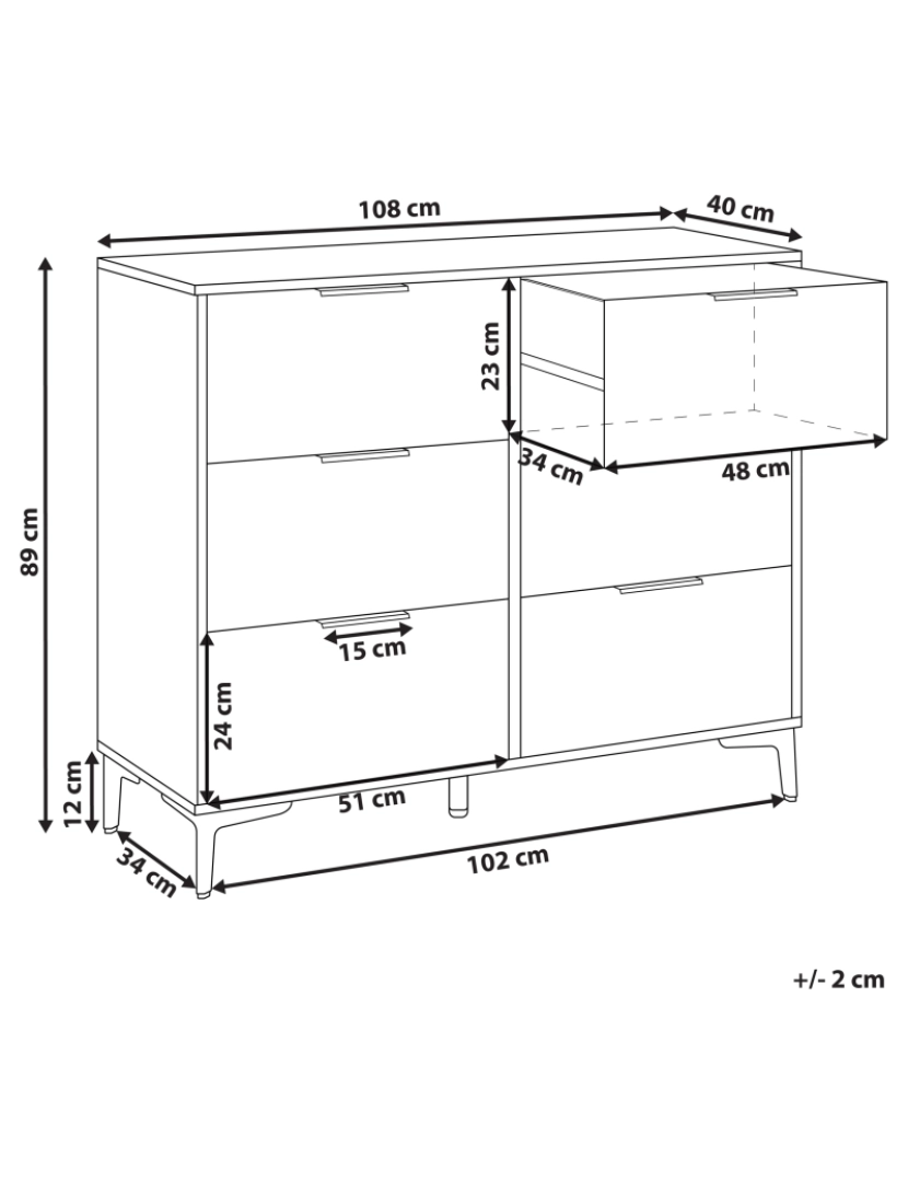 imagem de Cómoda em MDF creme com 6 gavetas pés e puxadores em metal e frentes caneladas design moderno para quarto ou sala2