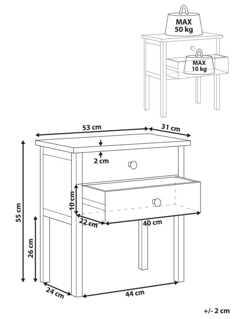 imagem de Mesa de cabeceira com 2 gavetas em madeira clara móvel de design rústico2