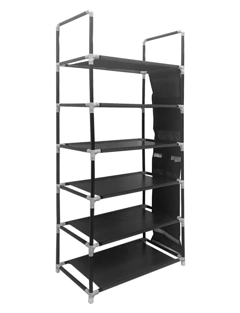 imagem de Sapateira modular de metal Nyana Home até 18 pares 108x46x27cm, 3 bolsos laterais, 6 alturas Preto.3