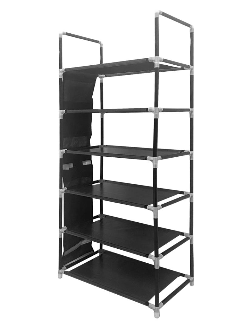 imagem de Sapateira modular de metal Nyana Home até 18 pares 108x46x27cm, 3 bolsos laterais, 6 alturas Preto.4