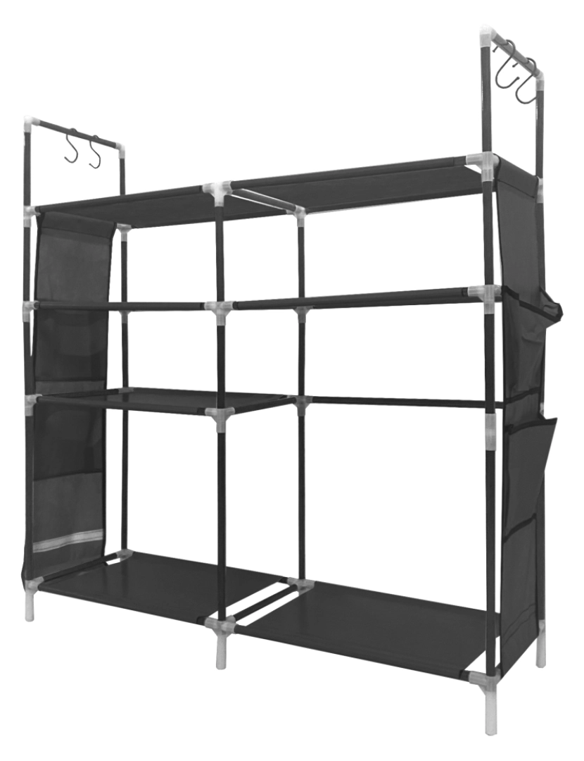 imagem de Sapateira modular de metal Nyana Home até 21 pares 95x90x27cm, 4 bolsos laterais, 4 alturas Preto.3