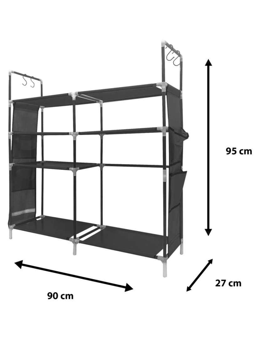 imagem de Sapateira modular de metal Nyana Home até 21 pares 95x90x27cm, 4 bolsos laterais, 4 alturas Preto.4