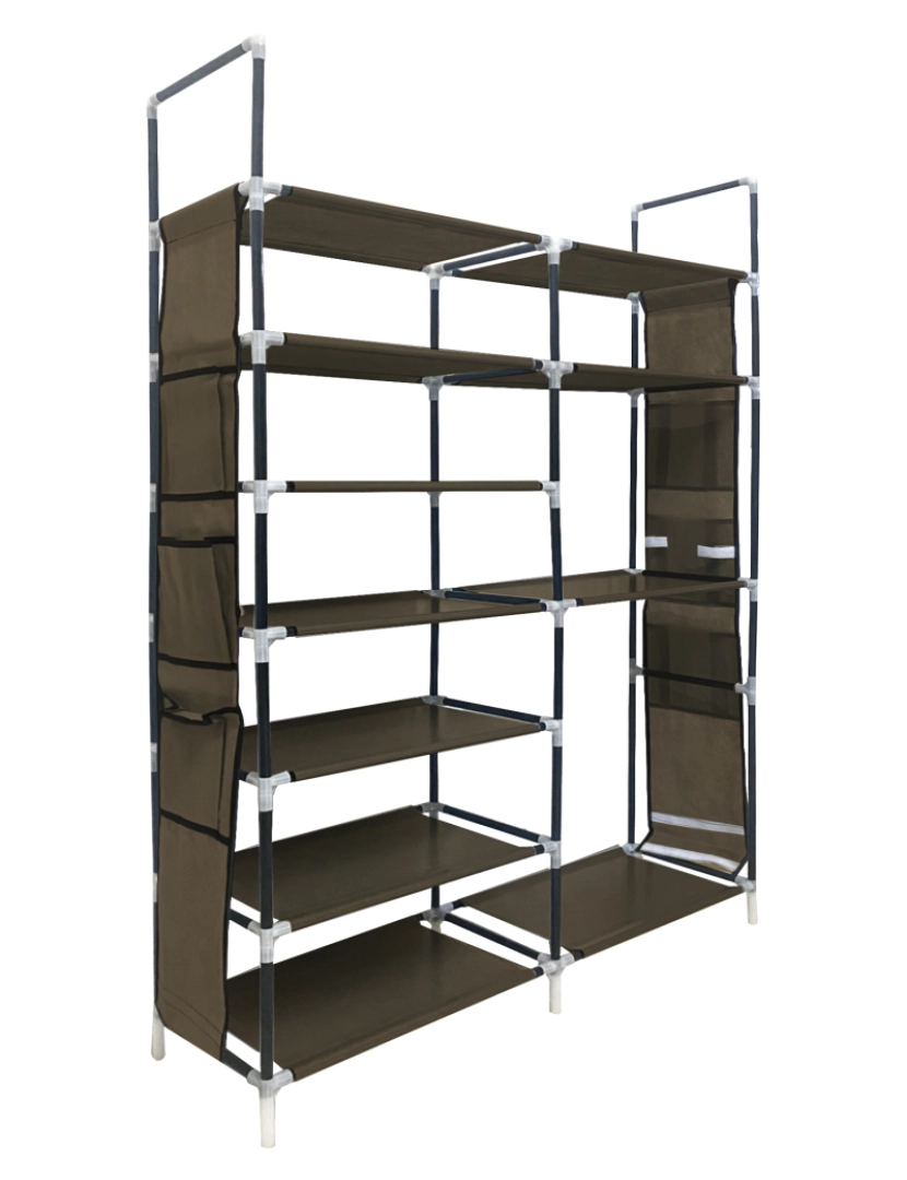 imagem de Sapateira modular de metal Nyana Home até 32 pares 129x90x27cm, 6 bolsos laterais, 7 alturas Marrom.3