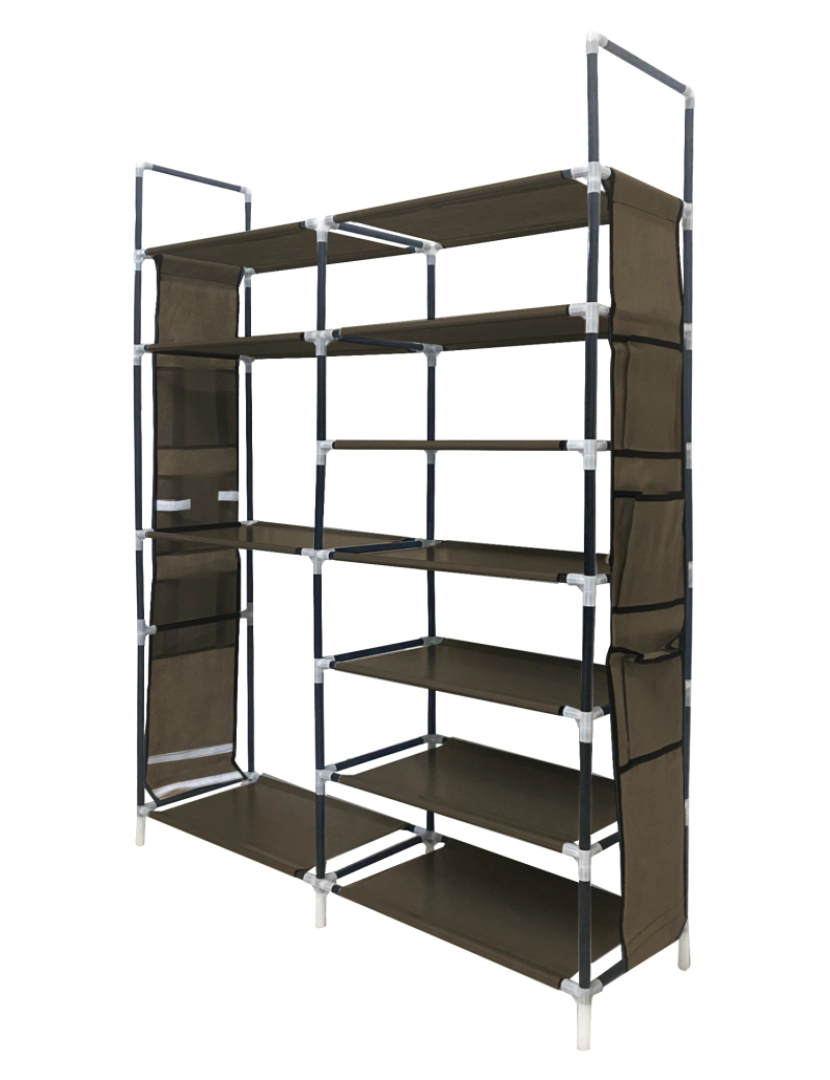 imagem de Sapateira modular de metal Nyana Home até 32 pares 129x90x27cm, 6 bolsos laterais, 7 alturas Marrom.4