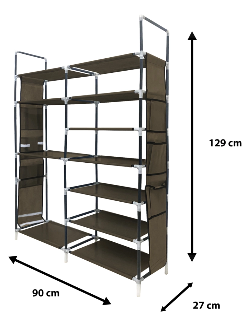 imagem de Sapateira modular de metal Nyana Home até 32 pares 129x90x27cm, 6 bolsos laterais, 7 alturas Marrom.5