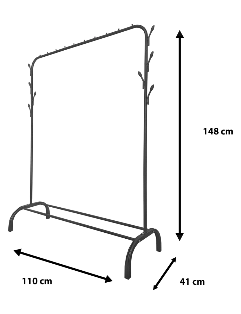 imagem de Donkey Premium Rack 1 Suporte Cabideiro Nyana Home 148x110x41cm, 2 barras suspensas, 1 prateleira inferior Preto.5