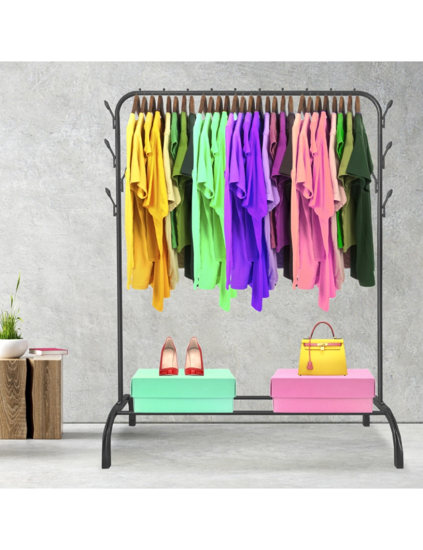 imagem de Donkey Premium Rack 1 Suporte Cabideiro Nyana Home 148x110x41cm, 2 barras suspensas, 1 prateleira inferior Preto.8