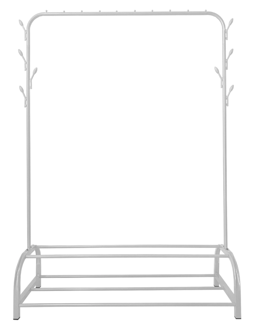 imagem de Donkey Premium Rack 2 Suportes Cabideiro Nyana Home 158x110x39cm, 1 barra suspensa, 8 ganchos laterais, 2 prateleiras inferiores Brancas.2