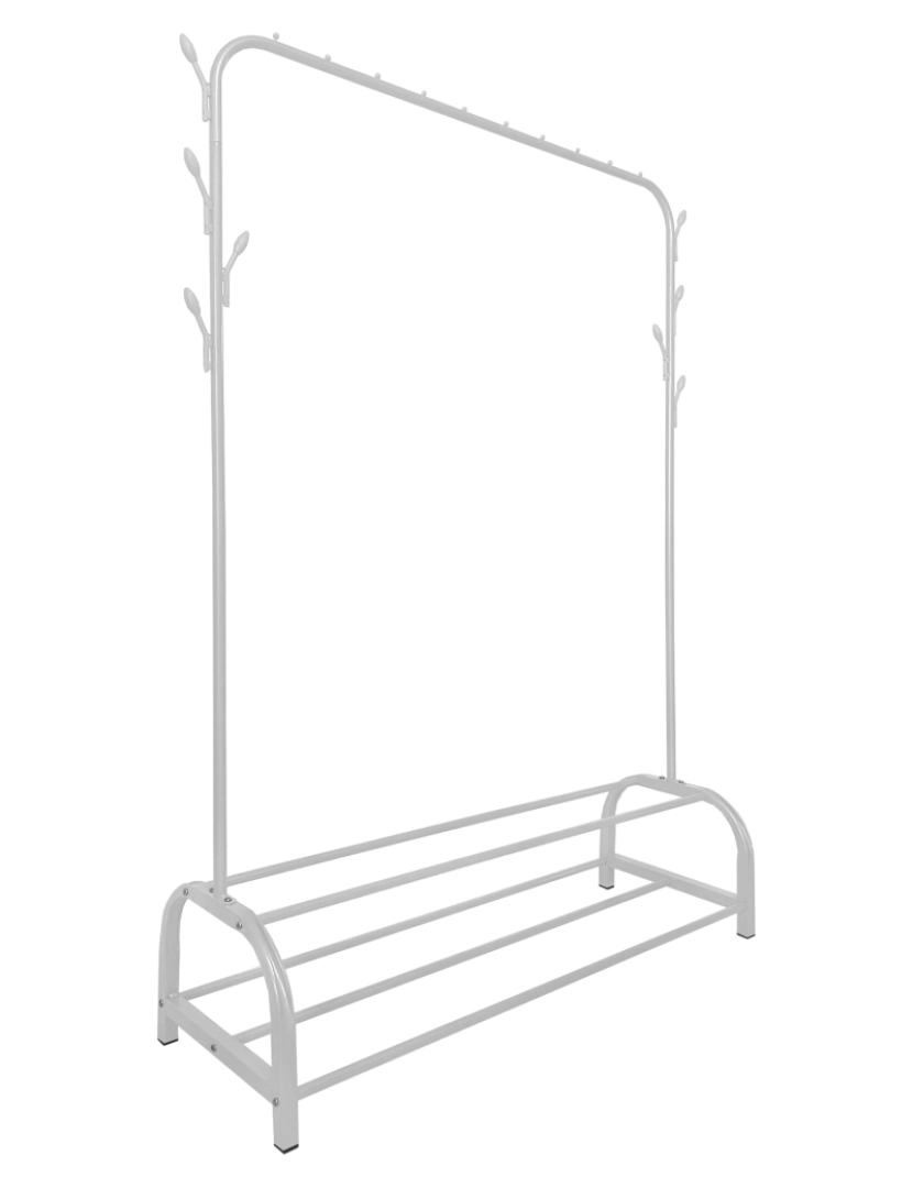 imagem de Donkey Premium Rack 2 Suportes Cabideiro Nyana Home 158x110x39cm, 1 barra suspensa, 8 ganchos laterais, 2 prateleiras inferiores Brancas.3