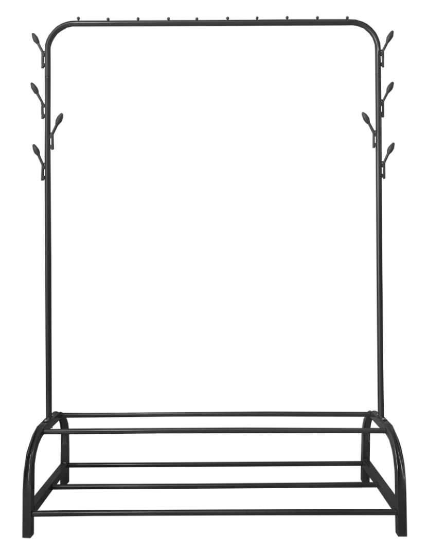 imagem de Donkey Premium Rack 2 Suportes Cabide Nyana Home 158x110x39cm, 1 barra suspensa, 8 ganchos laterais, 2 prateleiras inferiores Preto.2