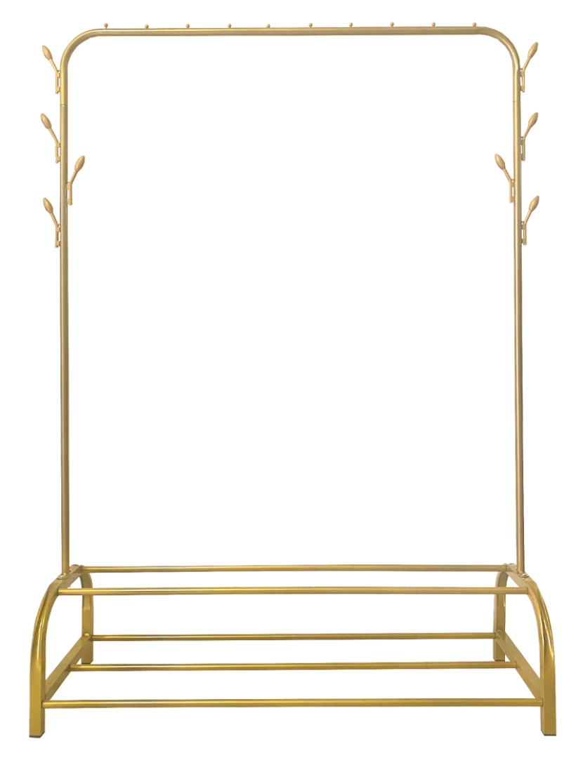 imagem de Donkey Premium Rack 2 Suportes Cabideiro Nyana Home 158x110x39cm, 1 barra suspensa, 8 ganchos laterais, 2 prateleiras inferiores Douradas.2